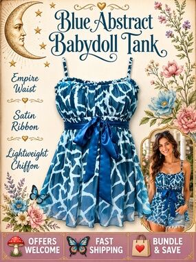 Mixit Blue Abstract Babydoll Tank Satin Tie XS Juniors Flowy Chiffon